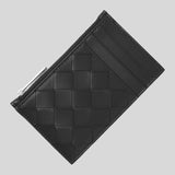 BOTTEGA VENETA Intrecciato Zippered Card Case Black 755985