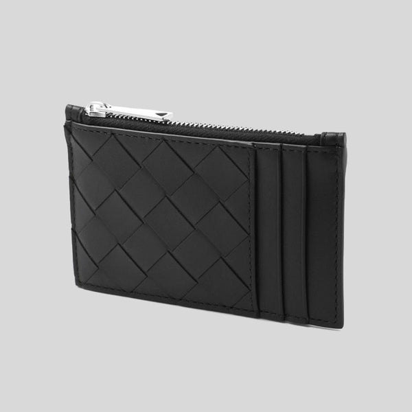 BOTTEGA VENETA Intrecciato Zippered Card Case Black 755985