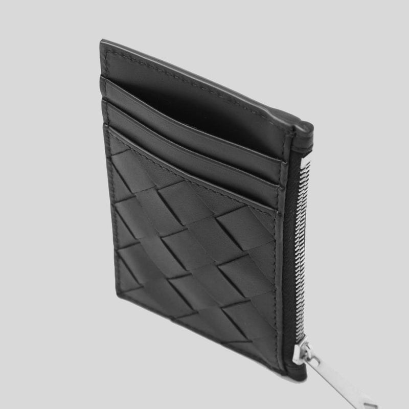 BOTTEGA VENETA Intrecciato Zippered Card Case Black 755985