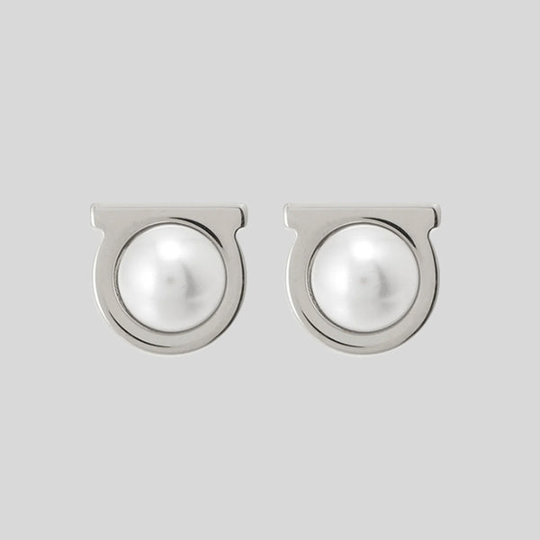 FERRAGAMO Gancini Pearls Earrings In Silver Color 760121 lussocitta lusso citta