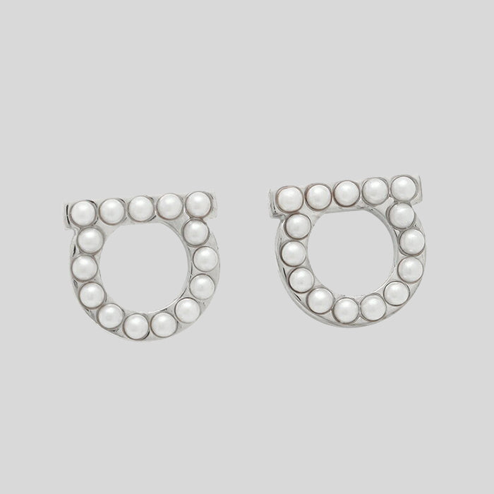 FERRAGAMO Gancini Crystals and Pearls Earrings Palladium 760125 lussocitta lusso citta