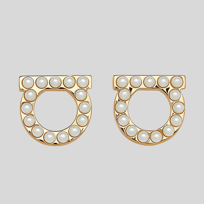 Ferragamo Gancini Crystals and Pearls Earrings In Gold Collar 696581 lussocitta lusso citta