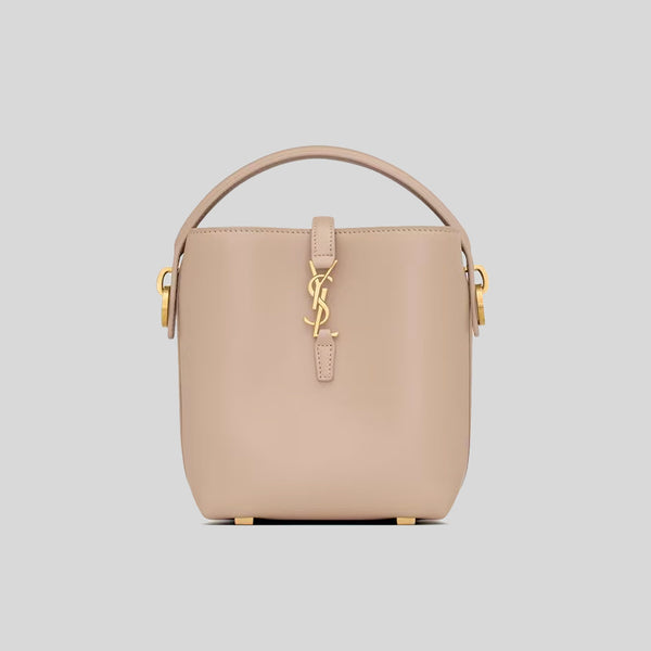 SAINT LAURENT YSL LE 37 Mini Bucket Bag In Shiny Leather Dark Beige 7658702R20W2 lussocitta lusso citta