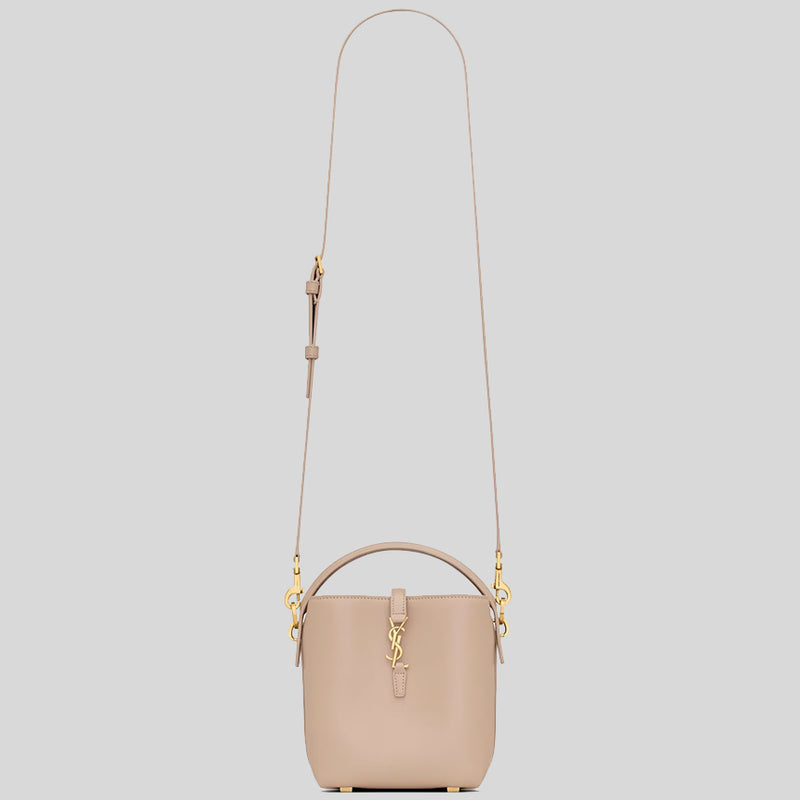 SAINT LAURENT YSL LE 37 Mini Bucket Bag In Shiny Leather Dark Beige 7658702R20W2