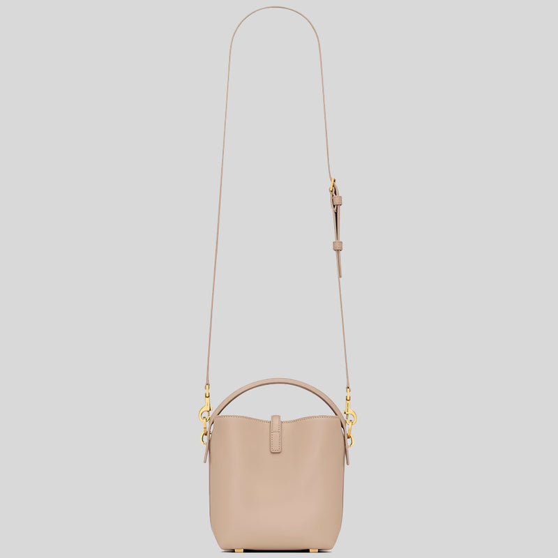 SAINT LAURENT YSL LE 37 Mini Bucket Bag In Shiny Leather Dark Beige 7658702R20W2
