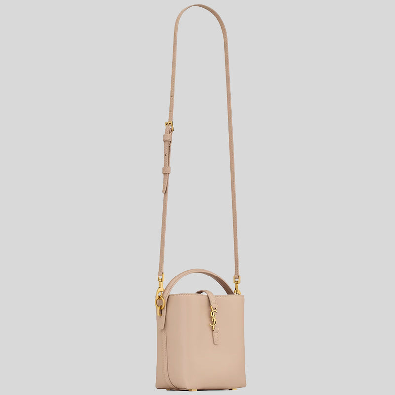 SAINT LAURENT YSL LE 37 Mini Bucket Bag In Shiny Leather Dark Beige 7658702R20W2