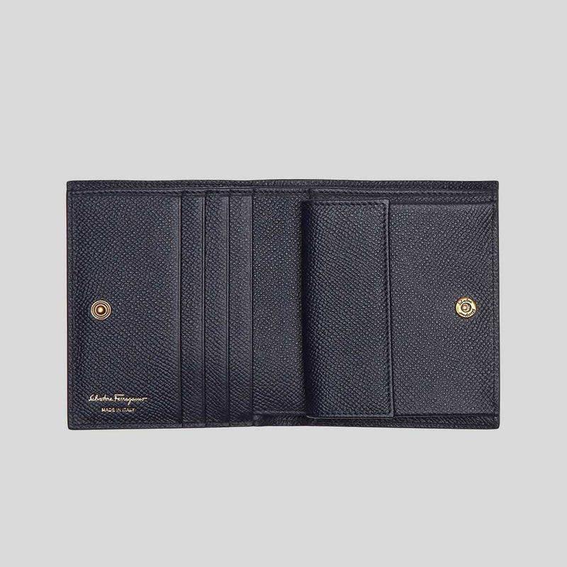FERRAGAMO Calf Leather Small Bifold Wallet Midnight 771175