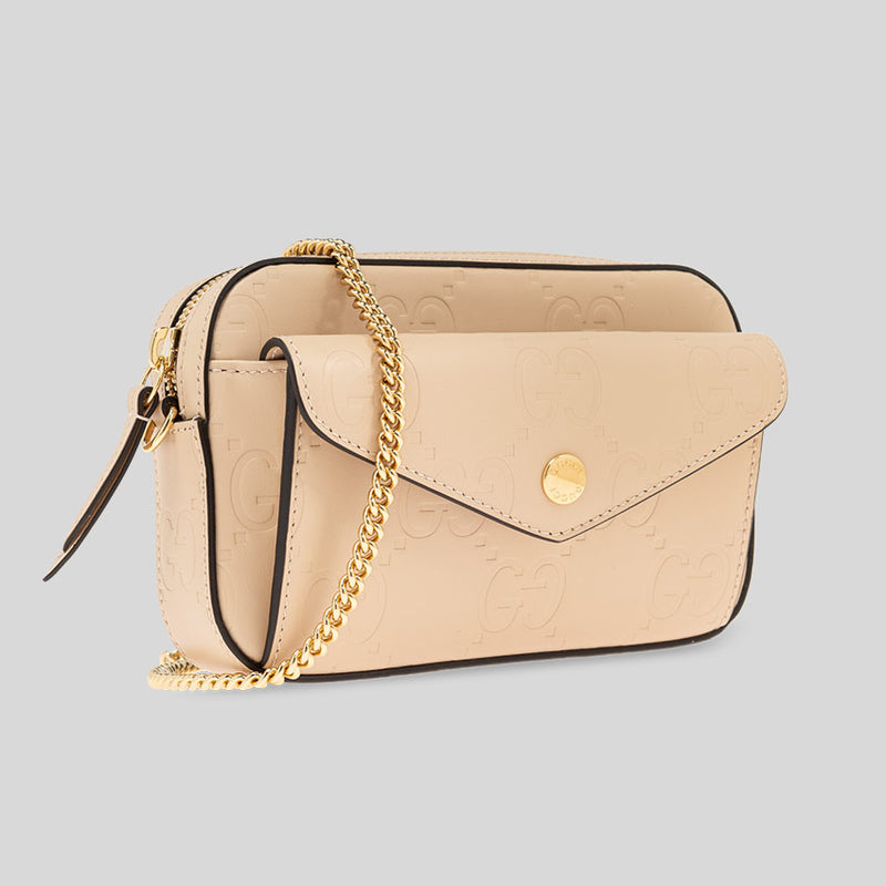 GUCCI Gilbert Calf Mini Crossbody Bag Beige 781554