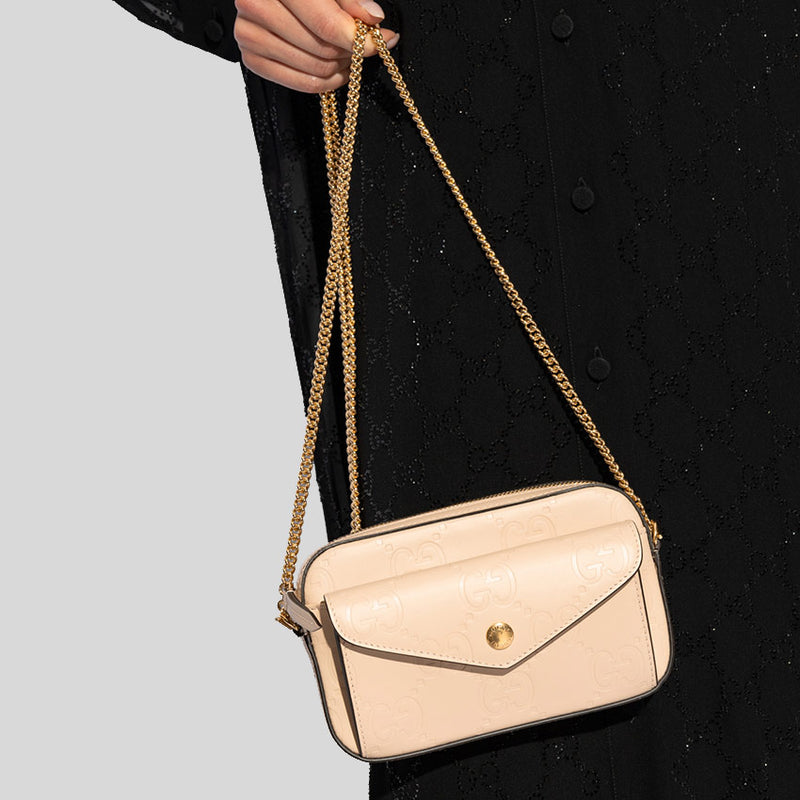 GUCCI Gilbert Calf Mini Crossbody Bag Beige 781554
