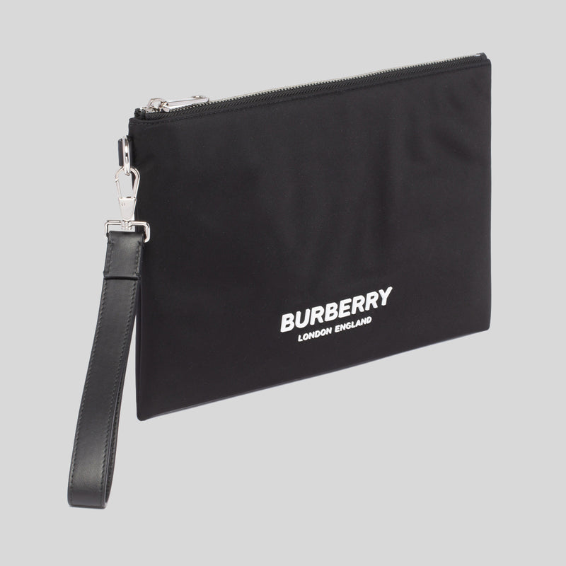 Burberry Unisex Logo Print Nylon Zip Pouch Black 80627541