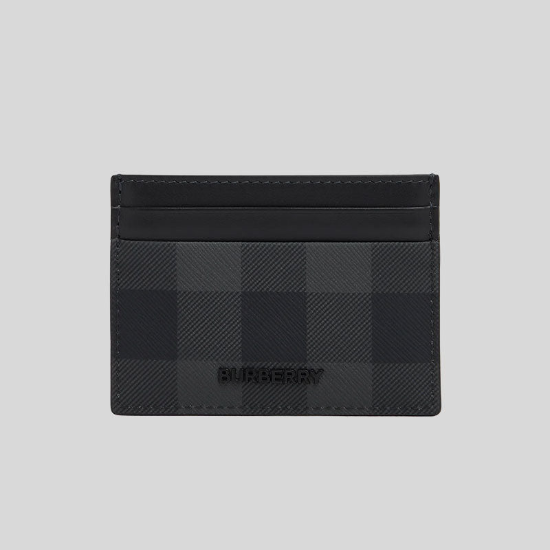 BURBERRY Sandon Charcoal Check and Leather Card Case Charcoal 8070275