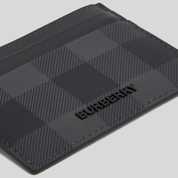 BURBERRY Sandon Charcoal Check and Leather Card Case Charcoal 8070275