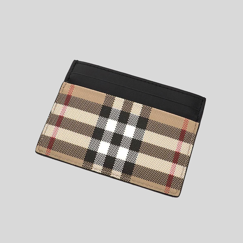 BURBERRY SANDONVintage Check And Leather Card Case Archive Beige/Black 8084175