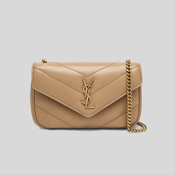 SAINT LAURENT YSL Loulou Mini Chain Bag In Quilted Lambskin Beige 821749AAEAX