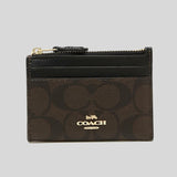 Coach Mini Skinny Id Case In Signature Canvas Brown Black 88208