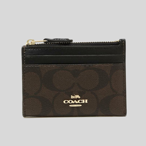 Coach Mini Skinny Id Case In Signature Canvas Brown Black 88208