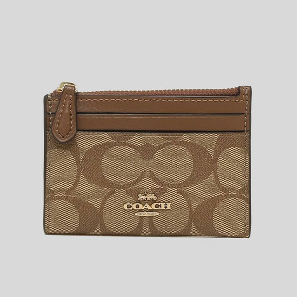 Coach Mini Skinny Id Case In Signature Canvas Khaki Saddle 88208