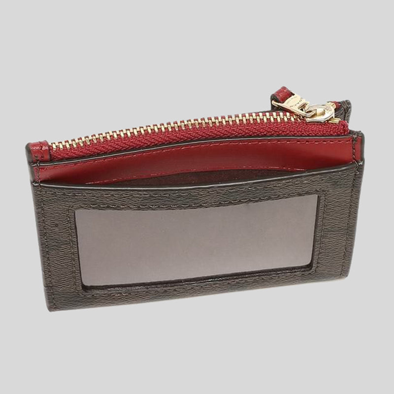 COACH Mini Skinny Id Case In Signature Canvas Brown 1941 Red 88208