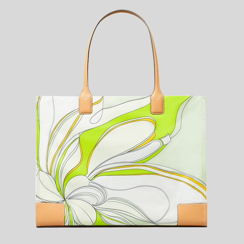 TORY BURCH Ella Tulip Printed Tote Bag Green Multi 88237