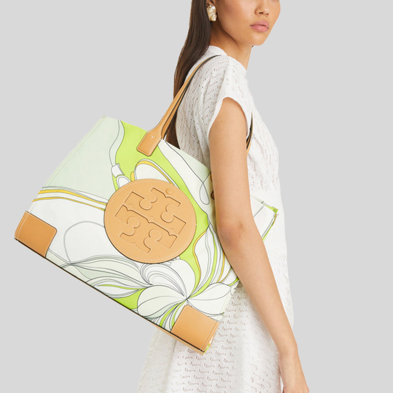 TORY BURCH Ella Tulip Printed Tote Bag Green Multi 88237