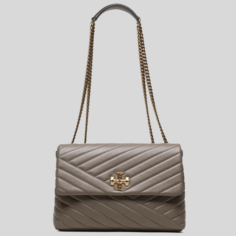 TORY BURCH Kira Chevron Convertible Shoulder Bag Gray Heron 90446