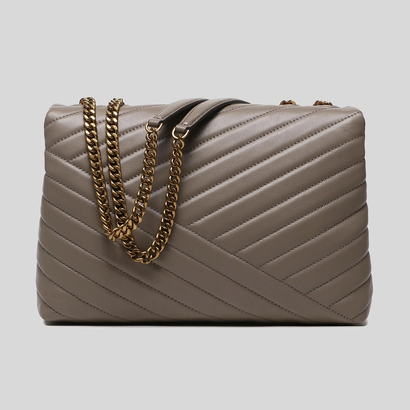 TORY BURCH Kira Chevron Convertible Shoulder Bag Gray Heron 90446