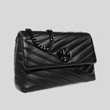 TORY BURCH Kira Small Chevron Convertible Shoulder Bag Black/Silver 90856