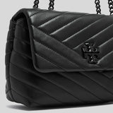 TORY BURCH Kira Small Chevron Convertible Shoulder Bag Black/Silver 90856