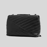 TORY BURCH Kira Small Chevron Convertible Shoulder Bag Black/Silver 90856