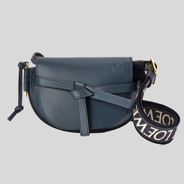 LOEWE Mini Gate Dual Bag In Soft Calfskin And Jacquard Onyx Blue A650N46X13