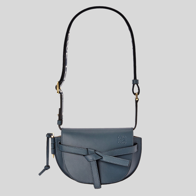 LOEWE Mini Gate Dual Bag In Soft Calfskin And Jacquard Onyx Blue A650N46X13