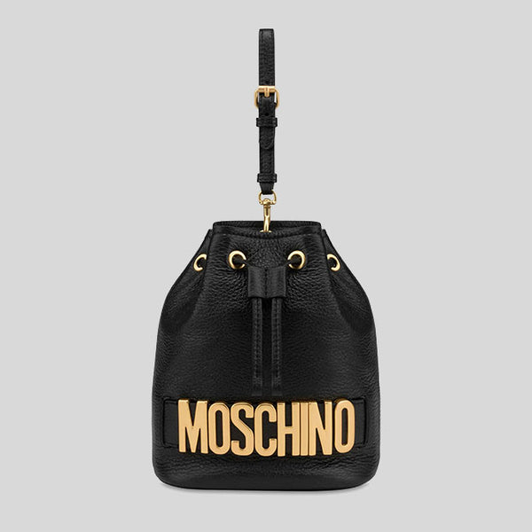 Moschino Logo Plaque Bucket Bag Black A8417 lussocitta lusso citta