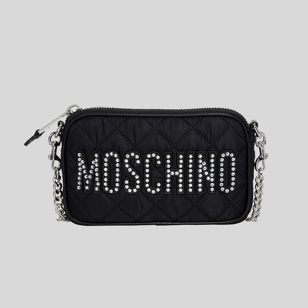 MOSCHINO Logo Embellished Zipped Shoulder/Crossbody Bag Black B7420