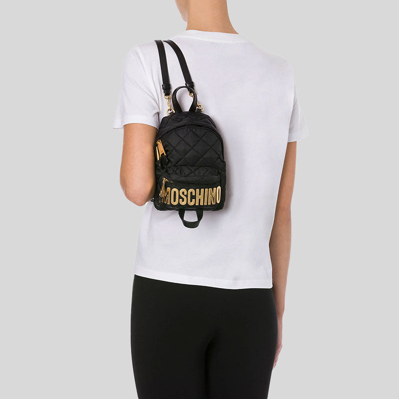 MOSCHINO Quilted Logo-Plaque Mini backpack/Crossbody Bag B7609