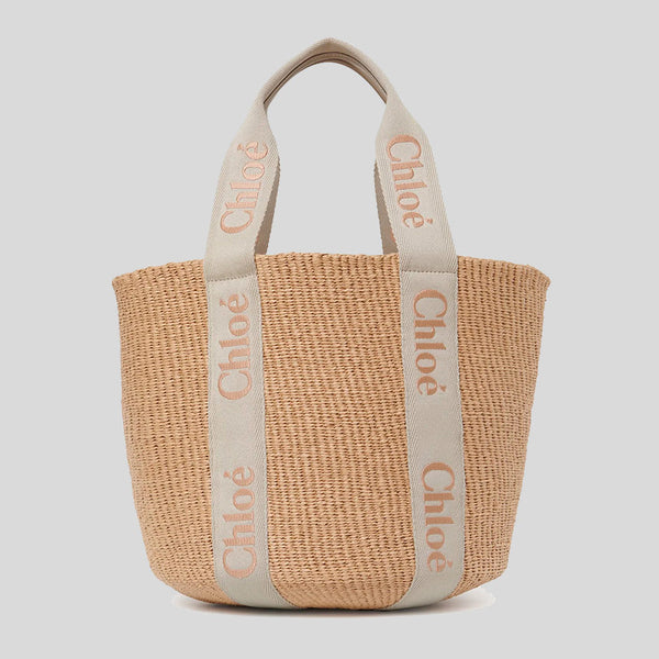 CHLOE Large Woody Basket In Natural Fibers Vintage Khaki CHC23AS380L18