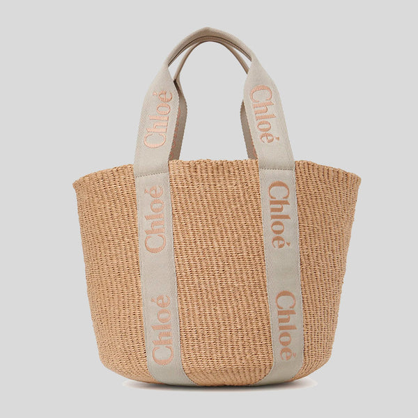 CHLOE Large Woody Basket In Natural Fibers Vintage Khaki CHC23AS380L18 lussocitta lusso citta