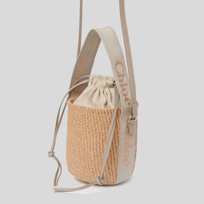 CHLOE Small Woody Basket In Natural Fibers Vintage Khaki CHC23AS381L18
