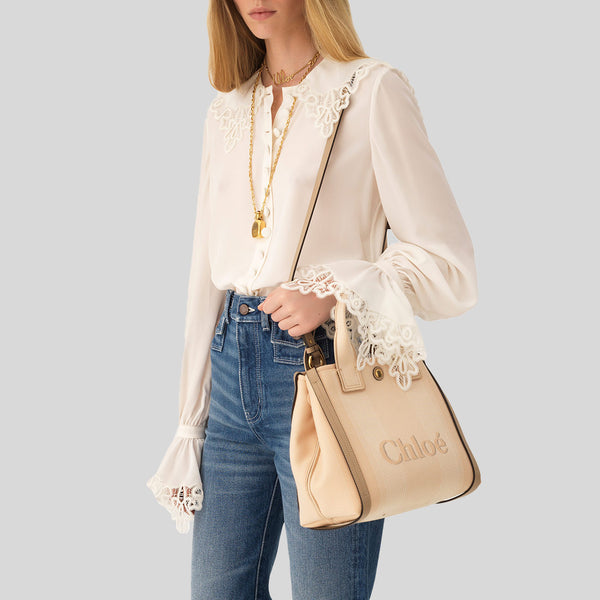 CHLOE Small Chloe Carry Tote Bag In Canvas Blushy Beige CHC25SS911O6526Y