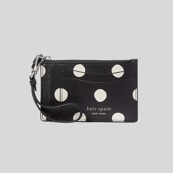 KATE SPADE Morgan Sunshine Dot Card Case Wristlet Black Multi KF565