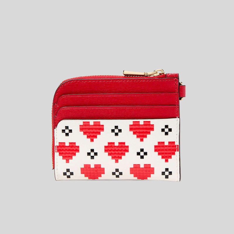 KATE SPADE Devin Pixel Hearts Coin Card Case Wristlet Cream Multi KJ869