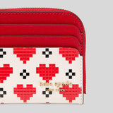 KATE SPADE Devin Pixel Hearts Coin Card Case Wristlet Cream Multi KJ869