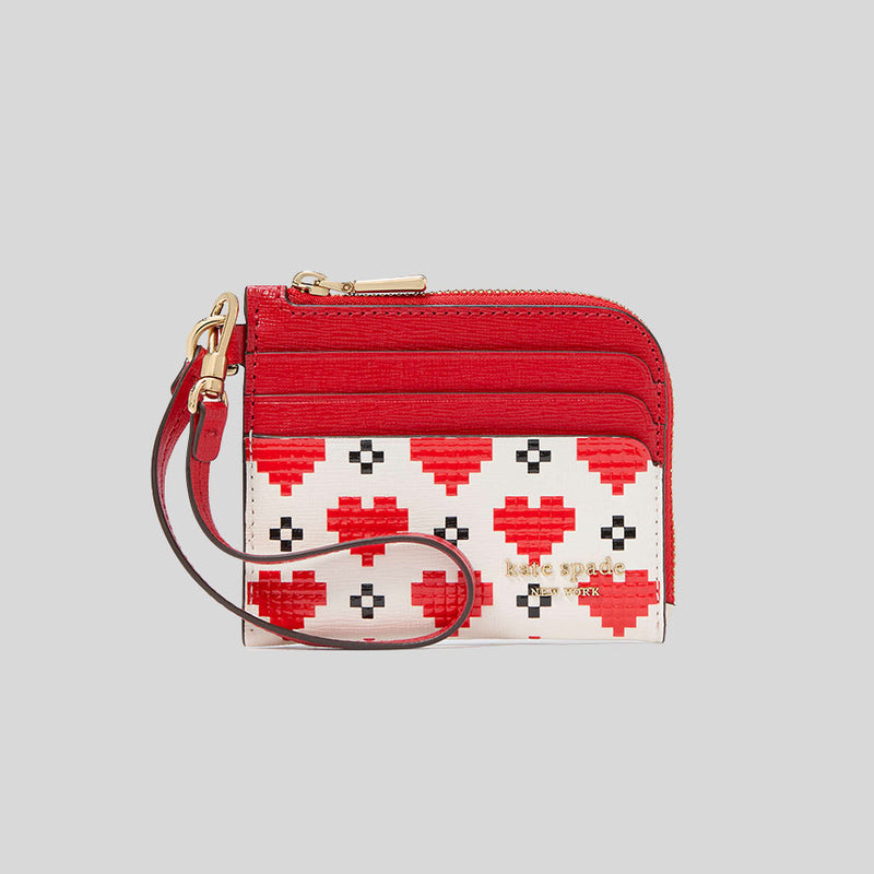 KATE SPADE Devin Pixel Hearts Coin Card Case Wristlet Cream Multi KJ869