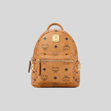 MCM Stark Side Studs Bebe Boo Backpack in Visetos COGNAC MMKAAVE13CO001 lussocitta lusso citta
