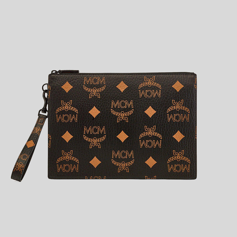 MCM Aren Wristlet Zip Pouch in Maxi Visetos Black MXZDATA01BK001 lussocitta lusso citta