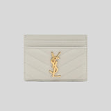 SAINT LAURENT YSL Cassandre Matelasse Card Case In Grain De Poudre Embossed Leather Crema Soft 423291