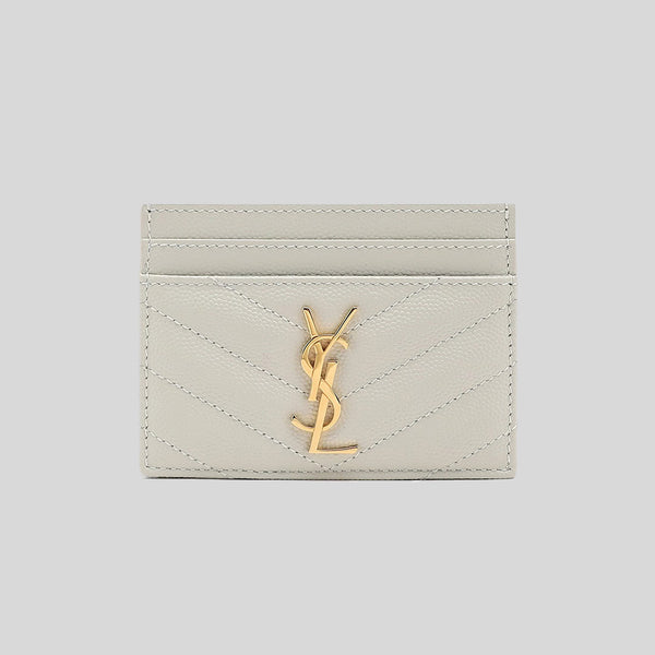 SAINT LAURENT YSL Cassandre Matelasse Card Case In Grain De Poudre Embossed Leather Crema Soft 423291
