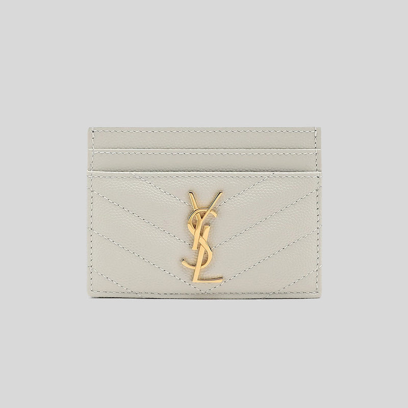 SAINT LAURENT YSL Cassandre Matelasse Card Case In Grain De Poudre Embossed Leather Crema Soft 423291