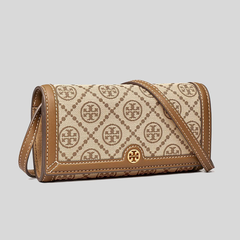 Tory Burch T Monogram Jacquard Wallet Crossbody Hazelnut 135846 ...