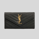 SAINT LAURENT YSL Cassandre Matelasse Large Flap Wallet In Grain De Poudre Embossed Leather Black 372264BOW01