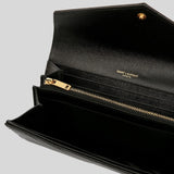 SAINT LAURENT YSL Cassandre Matelasse Large Flap Wallet In Grain De Poudre Embossed Leather Black 372264BOW01